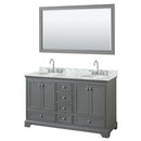 Wyndham Deborah 60" Double Bathroom Vanity In Dark Gray With White Carrara Marble Countertop Undermount Oval Sinks And 58" Mirror WCS202060DKGCMUNOM58