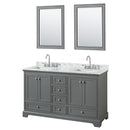 Wyndham Deborah 60" Double Bathroom Vanity In Dark Gray With White Carrara Marble Countertop Undermount Square Sinks And 24" Mirrors WCS202060DKGCMUNSM24