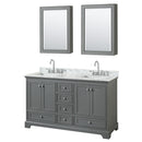 Wyndham Deborah 60" Double Bathroom Vanity In Dark Gray With White Carrara Marble Countertop Undermount Square Sinks And Medicine Cabinets WCS202060DKGCMUNSMED