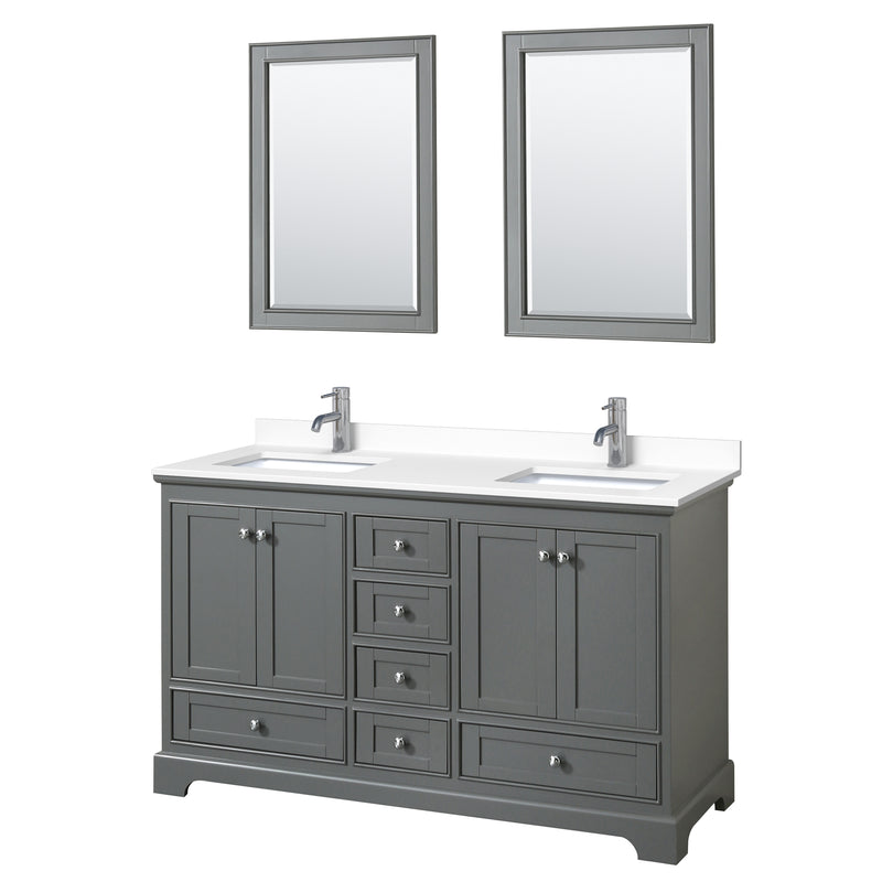 Wyndham Deborah 60" Double Bathroom Vanity In Dark Gray With White Cultured Marble Countertop Undermount Square Sinks And 24" Mirrors WCS202060DKGWCUNSM24