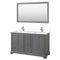 Wyndham Deborah 60" Double Bathroom Vanity In Dark Gray With White Cultured Marble Countertop Undermount Square Sinks And 58" Mirror WCS202060DKGWCUNSM58