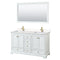 Wyndham Deborah 60" Double Bathroom Vanity In White With Light-Vein Carrara Cultured Marble Countertop Undermount Square Sinks Brushed Gold Trims And 58" Mirror WCS202060DWGC2UNSM58