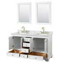 Wyndham Deborah 60" Double Bathroom Vanity In White with White Carrara Marble Countertop Undermount Square Sinks Brushed Gold Trims and 24" Mirrors WCS202060DWGCMUNSM24