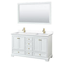 Wyndham Deborah 60" Double Bathroom Vanity In White With White Cultured Marble Countertop Undermount Square Sinks Brushed Gold Trims And 58" Mirror WCS202060DWGWCUNSM58