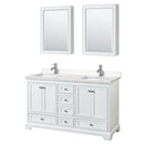 Wyndham Deborah 60" Double Bathroom Vanity In White With Light-Vein Carrara Cultured Marble Countertop Undermount Square Sinks And Medicine Cabinets WCS202060DWHC2UNSMED