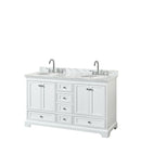 Wyndham Deborah 60" Double Bathroom Vanity In White With White Carrara Marble Countertop Undermount Oval Sinks And No Mirror WCS202060DWHCMUNOMXX