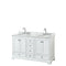 Wyndham Deborah 60" Double Bathroom Vanity In White With White Carrara Marble Countertop Undermount Oval Sinks And No Mirror WCS202060DWHCMUNOMXX