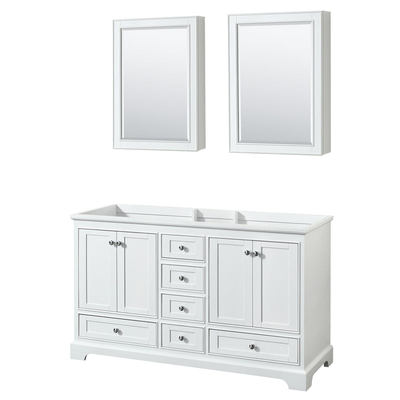 Wyndham Deborah 60" Double Bathroom Vanity In White With No Countertop No Sinks And Medicine Cabinets WCS202060DWHCXSXXMED