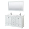 Wyndham Deborah 60" Double Bathroom Vanity In White With White Cultured Marble Countertop Undermount Square Sinks And 58" Mirror WCS202060DWHWCUNSM58