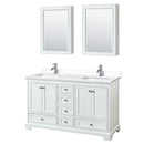 Wyndham Deborah 60" Double Bathroom Vanity In White With White Cultured Marble Countertop Undermount Square Sinks And Medicine Cabinets WCS202060DWHWCUNSMED