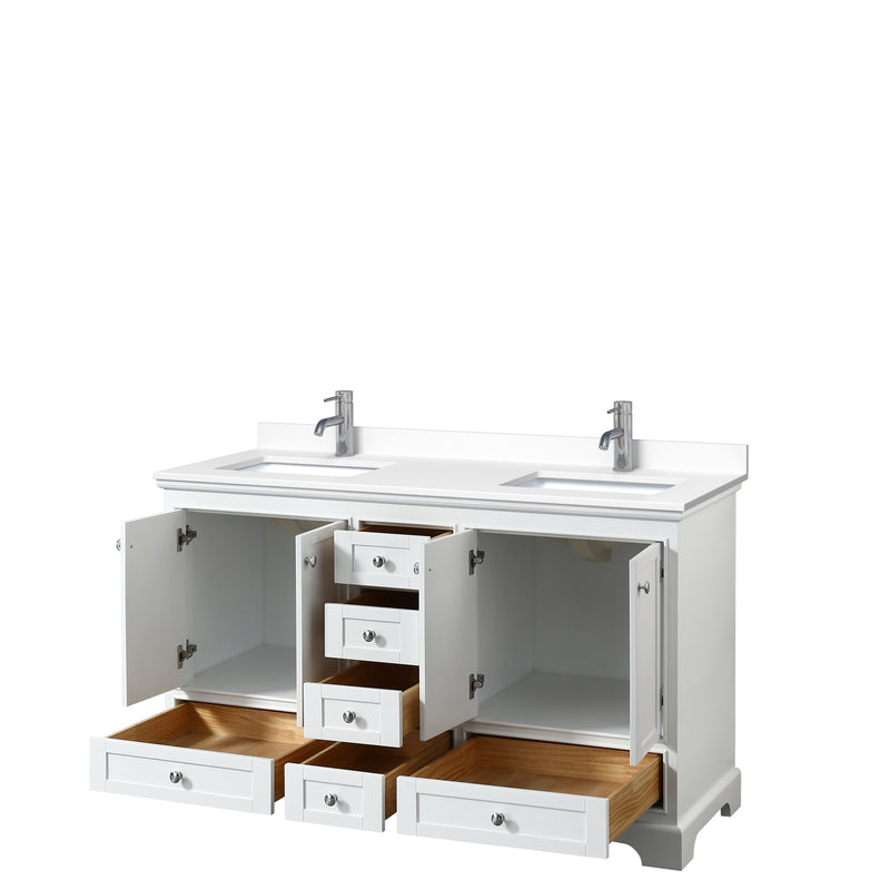 Wyndham Deborah 60" Double Bathroom Vanity In White with White Cultured Marble Countertop Undermount Square Sinks and No Mirrors WCS202060DWHWCUNSMXX