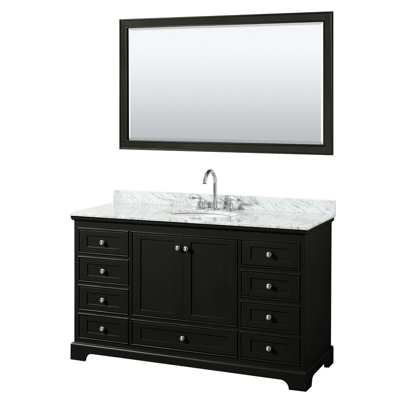 Wyndham Deborah 60" Single Bathroom Vanity In Dark Espresso White Carrara Marble Countertop Undermount Oval Sink And 58" Mirror WCS202060SDECMUNOM58