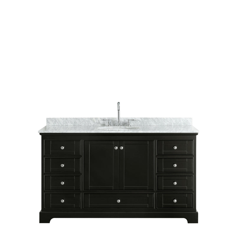 Wyndham Deborah 60" Single Bathroom Vanity In Dark Espresso White Carrara Marble Countertop Undermount Oval Sink and No Mirror WCS202060SDECMUNOMXX