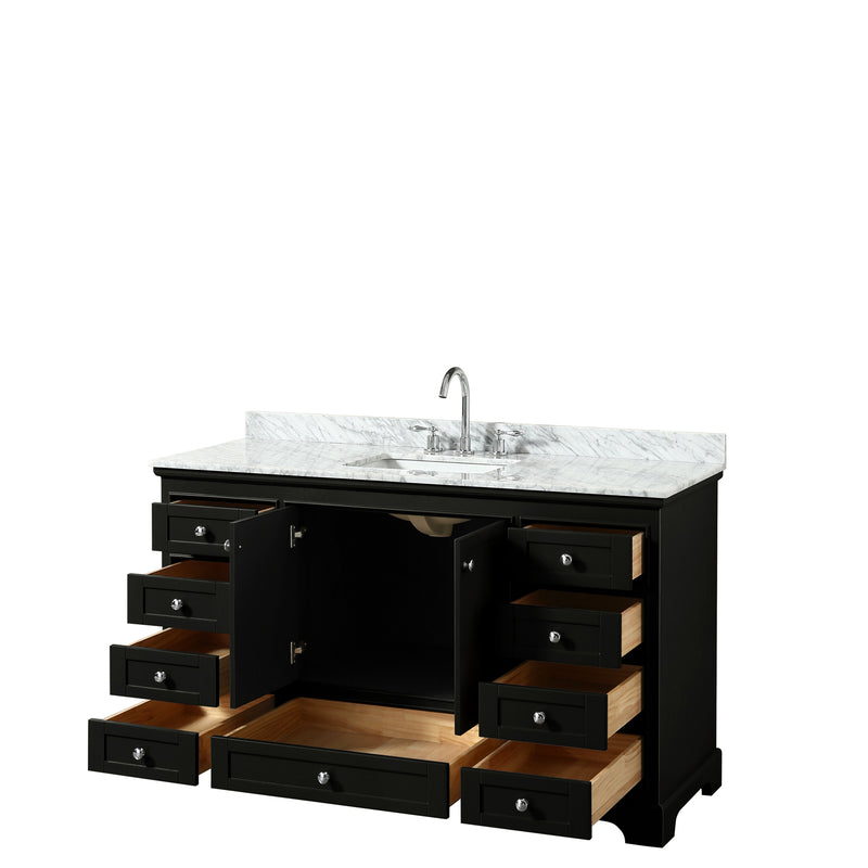 Wyndham Deborah 60" Single Bathroom Vanity In Dark Espresso White Carrara Marble Countertop Undermount Square Sink and No Mirror WCS202060SDECMUNSMXX