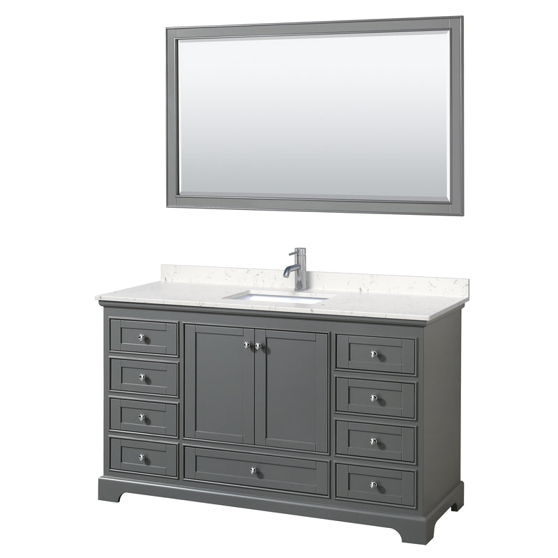 Wyndham Deborah 60" Single Bathroom Vanity In Dark Gray With Light-Vein Carrara Cultured Marble Countertop Undermount Square Sink And 58" Mirror WCS202060SKGC2UNSM58