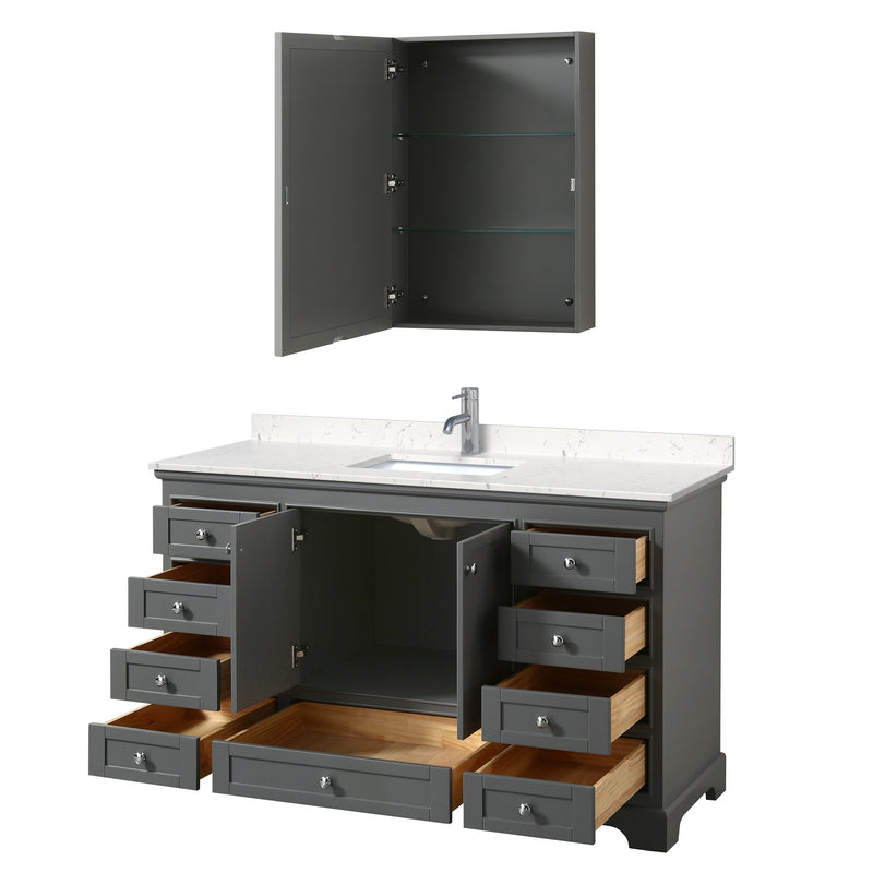 Wyndham Deborah 60" Single Bathroom Vanity In Dark Gray with Light-Vein Carrara Cultured Marble Countertop Undermount Square Sink and Medicine Cabinet WCS202060SKGC2UNSMED