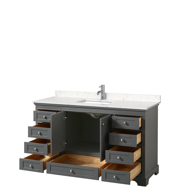 Wyndham Deborah 60" Single Bathroom Vanity In Dark Gray with Light-Vein Carrara Cultured Marble Countertop Undermount Square Sink and No Mirror WCS202060SKGC2UNSMXX