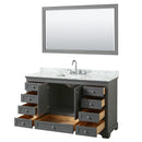 Wyndham Deborah 60" Single Bathroom Vanity In Dark Gray with White Carrara Marble Countertop Undermount Square Sink and 58" Mirror WCS202060SKGCMUNSM58