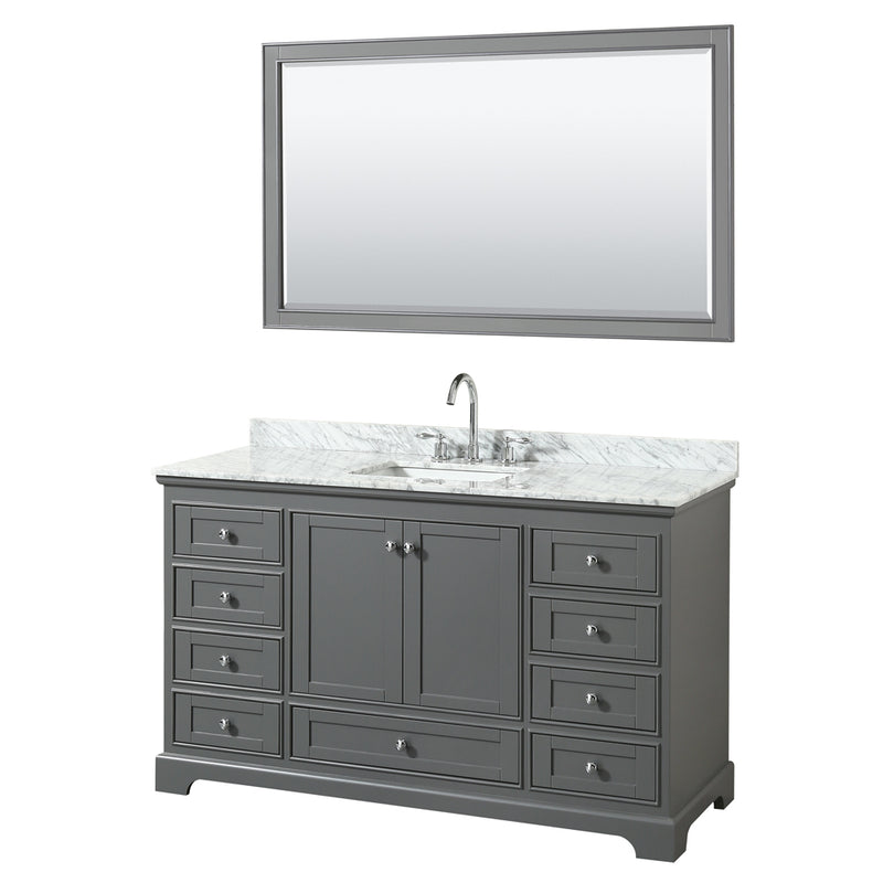 Wyndham Deborah 60" Single Bathroom Vanity In Dark Gray With White Carrara Marble Countertop Undermount Square Sink And 58" Mirror WCS202060SKGCMUNSM58