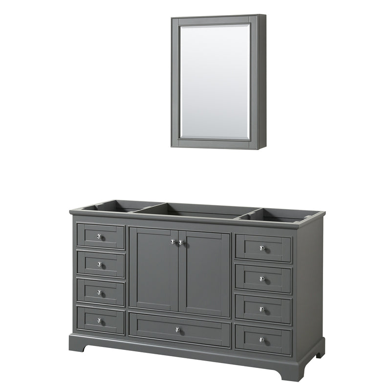 Wyndham Deborah 60" Single Bathroom Vanity In Dark Gray With No Countertop No Sink And Medicine Cabinet WCS202060SKGCXSXXMED