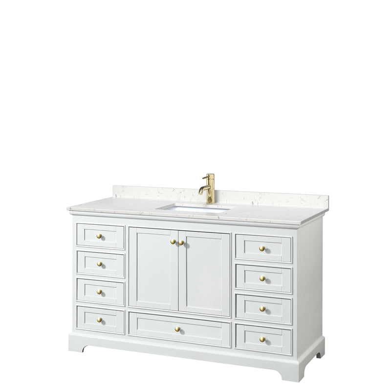 Wyndham Deborah 60" Single Bathroom Vanity In White With Light-Vein Carrara Cultured Marble Countertop Undermount Square Sink Brushed Gold Trims And No Mirror WCS202060SWGC2UNSMXX