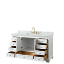 Wyndham Deborah 60" Single Bathroom Vanity In White with White Carrara Marble Countertop Undermount Square Sink Brushed Gold Trims and No Mirror WCS202060SWGCMUNSMXX