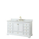 Wyndham Deborah 60" Single Bathroom Vanity In White With White Carrara Marble Countertop Undermount Square Sink Brushed Gold Trims And No Mirror WCS202060SWGCMUNSMXX