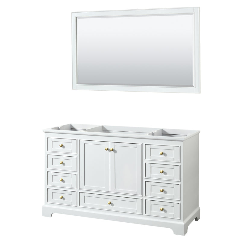 Wyndham Deborah 60" Single Bathroom Vanity In White With No Countertop No Sink Brushed Gold Trims And 58" Mirror WCS202060SWGCXSXXM58