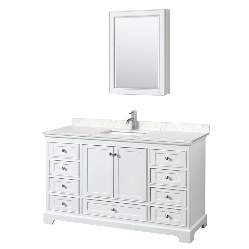 Wyndham Deborah 60" Single Bathroom Vanity In White With Light-Vein Carrara Cultured Marble Countertop Undermount Square Sink And Medicine Cabinet WCS202060SWHC2UNSMED