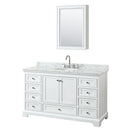 Wyndham Deborah 60" Single Bathroom Vanity In White With White Carrara Marble Countertop Undermount Oval Sink And Medicine Cabinet WCS202060SWHCMUNOMED