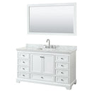 Wyndham Deborah 60" Single Bathroom Vanity In White With White Carrara Marble Countertop Undermount Square Sink And 58" Mirror WCS202060SWHCMUNSM58