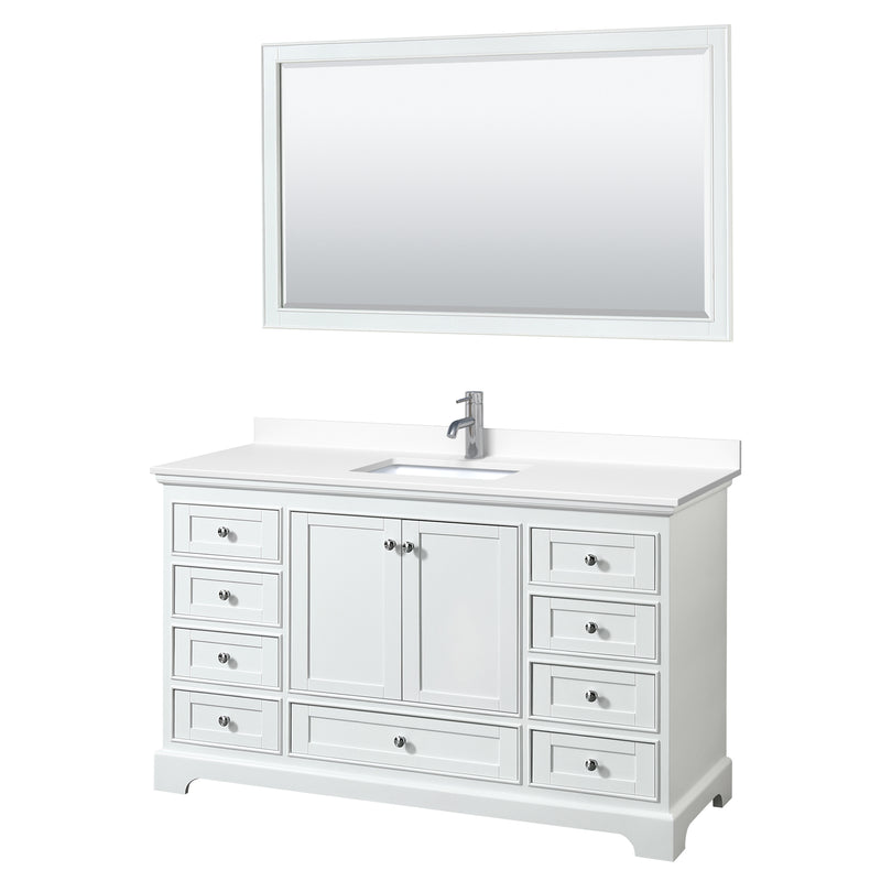 Wyndham Deborah 60" Single Bathroom Vanity In White With White Cultured Marble Countertop Undermount Square Sink And 58" Mirror WCS202060SWHWCUNSM58