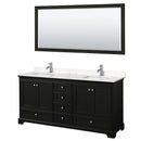 Wyndham Deborah 72" Double Bathroom Vanity In Dark Espresso With Light-Vein Carrara Cultured Marble Countertop Undermount Square Sinks And 70" Mirror WCS202072DDEC2UNSM70