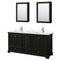 Wyndham Deborah 72" Double Bathroom Vanity In Dark Espresso With Light-Vein Carrara Cultured Marble Countertop Undermount Square Sinks And Medicine Cabinets WCS202072DDEC2UNSMED