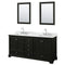 Wyndham Deborah 72" Double Bathroom Vanity In Dark Espresso White Carrara Marble Countertop Undermount Square Sink And 24" Mirror WCS202072DDECMUNSM24