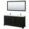 Wyndham Deborah 72" Double Bathroom Vanity In Dark Espresso With White Cultured Marble Countertop Undermount Square Sinks And 70" Mirror WCS202072DDEWCUNSM70