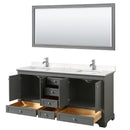 Wyndham Deborah 72" Double Bathroom Vanity In Dark Gray with Light-Vein Carrara Cultured Marble Countertop Undermount Square Sinks and 70" Mirror WCS202072DKGC2UNSM70