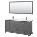 Wyndham Deborah 72" Double Bathroom Vanity In Dark Gray With White Cultured Marble Countertop Undermount Square Sinks And 70" Mirror WCS202072DKGWCUNSM70