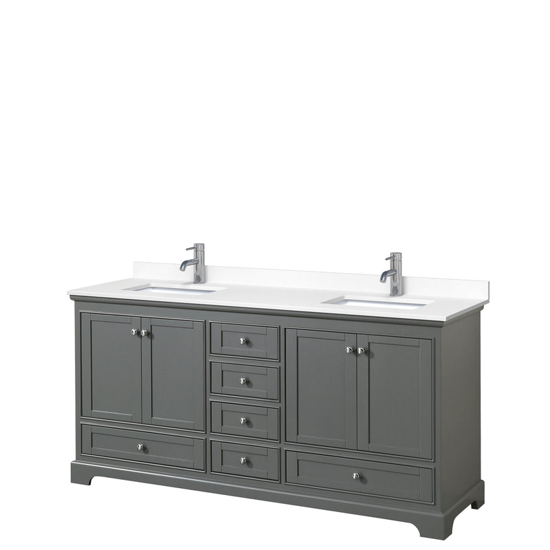 Wyndham Deborah 72" Double Bathroom Vanity In Dark Gray With White Cultured Marble Countertop Undermount Square Sinks And No Mirrors WCS202072DKGWCUNSMXX