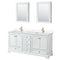 Wyndham Deborah 72" Double Bathroom Vanity In White With Light-Vein Carrara Cultured Marble Countertop Undermount Square Sinks Brushed Gold Trims And Medicine Cabinets WCS202072DWGC2UNSMED