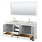 Wyndham Deborah 72" Double Bathroom Vanity In White with White Carrara Marble Countertop Undermount Oval Sinks Brushed Gold Trims and 70" Mirror WCS202072DWGCMUNOM70