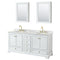 Wyndham Deborah 72" Double Bathroom Vanity In White With White Carrara Marble Countertop Undermount Oval Sinks Brushed Gold Trims And Medicine Cabinets WCS202072DWGCMUNOMED