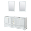 Wyndham Deborah 72" Double Bathroom Vanity In White With No Countertop No Sinks Brushed Gold Trims And 24" Mirrors WCS202072DWGCXSXXM24