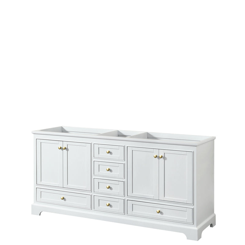 Wyndham Deborah 72" Double Bathroom Vanity In White With No Countertop No Sinks Brushed Gold Trims And No Mirrors WCS202072DWGCXSXXMXX