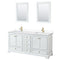 Wyndham Deborah 72" Double Bathroom Vanity In White With White Cultured Marble Countertop Undermount Square Sinks Brushed Gold Trims And 24" Mirrors WCS202072DWGWCUNSM24