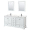 Wyndham Deborah 72" Double Bathroom Vanity In White With Light-Vein Carrara Cultured Marble Countertop Undermount Square Sinks And 24" Mirrors WCS202072DWHC2UNSM24