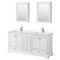 Wyndham Deborah 72" Double Bathroom Vanity In White With Light-Vein Carrara Cultured Marble Countertop Undermount Square Sinks And Medicine Cabinets WCS202072DWHC2UNSMED