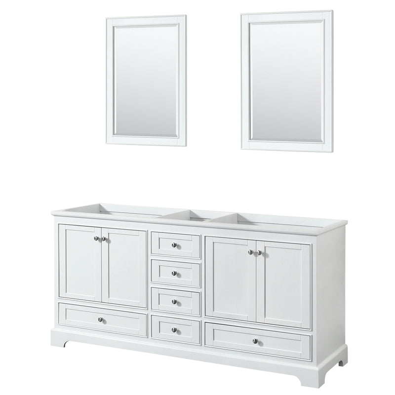 Wyndham Deborah 72" Double Bathroom Vanity In White With No Countertop No Sinks And 24" Mirrors WCS202072DWHCXSXXM24