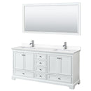 Wyndham Deborah 72" Double Bathroom Vanity In White With White Cultured Marble Countertop Undermount Square Sinks And 70" Mirror WCS202072DWHWCUNSM70