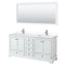 Wyndham Deborah 72" Double Bathroom Vanity In White With White Cultured Marble Countertop Undermount Square Sinks And 70" Mirror WCS202072DWHWCUNSM70